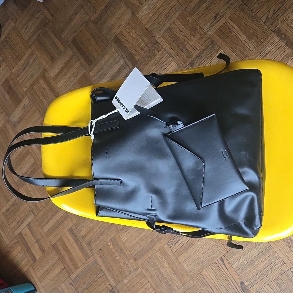 JIL SANDER Black Leather Bag Shopper NWT